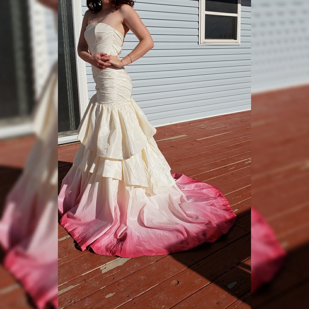 Amsale Hand Painted Pink Ombre Wedding Dress